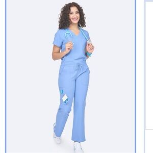 Zavate Ceil Blue Scrub Set XL Refined Jogger Pant 3060 Elevated Tuck In Top 1169